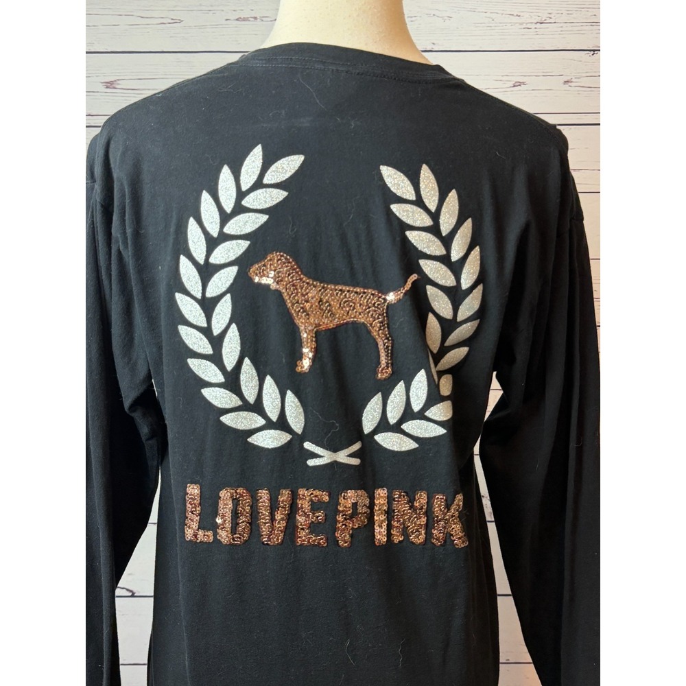 Victorias Secret Pink tee shirt sequins T-Shirt XS Extra Small Campus Rose Gold